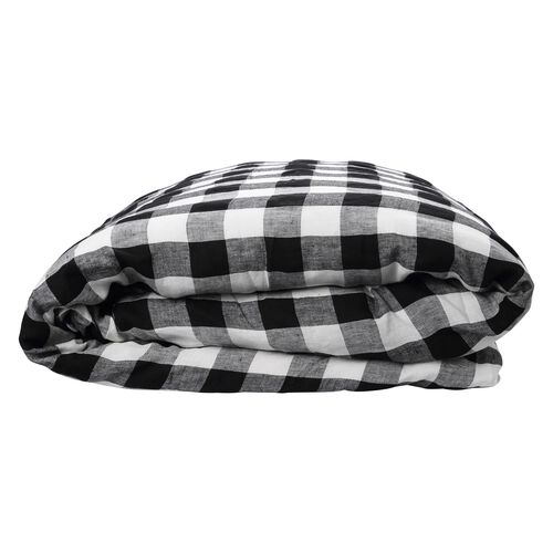 Kip&Co Black & White Gingham Linen Quilt Cover Queen